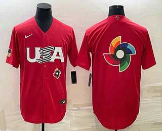 Mens USA Baseball 2023 Red World Big Logo With Patch Classic Stitched Jerseys->2023 world baseball classic->MLB Jersey